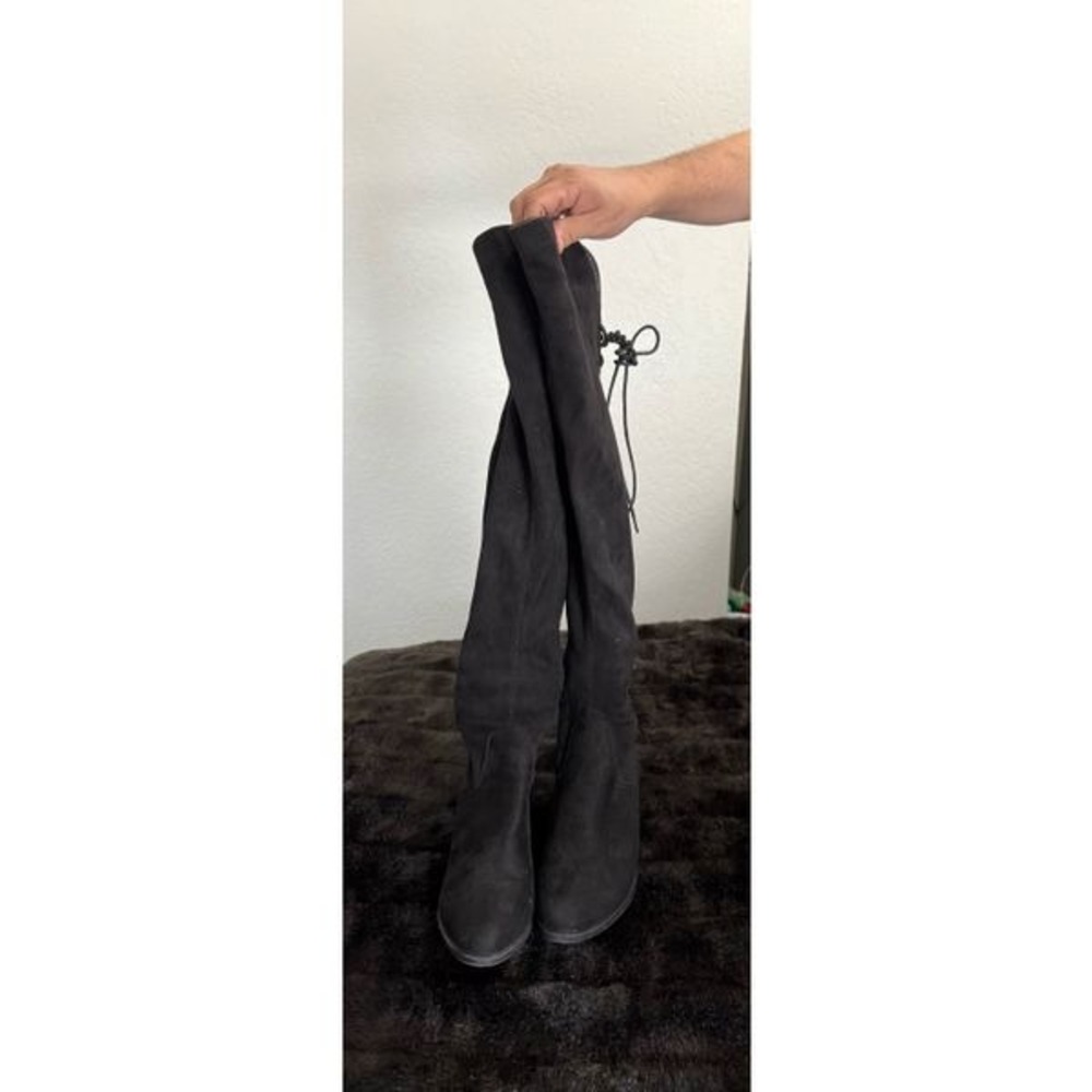 Women Black Lace Up Over the Knee Chunky Heel Boots size 10 Top Moda
